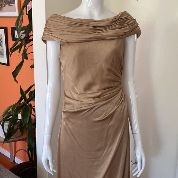 David's Bridal Bronze Off Shoulder Maxi Dress Size 6 - Picture 3 of 12